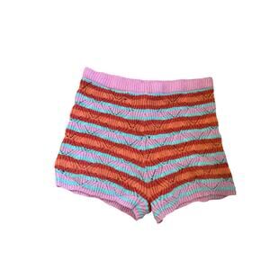 PrettyLittleThing Knit Crochet Shorts Striped Pink Orange Blue Festival Y2K L